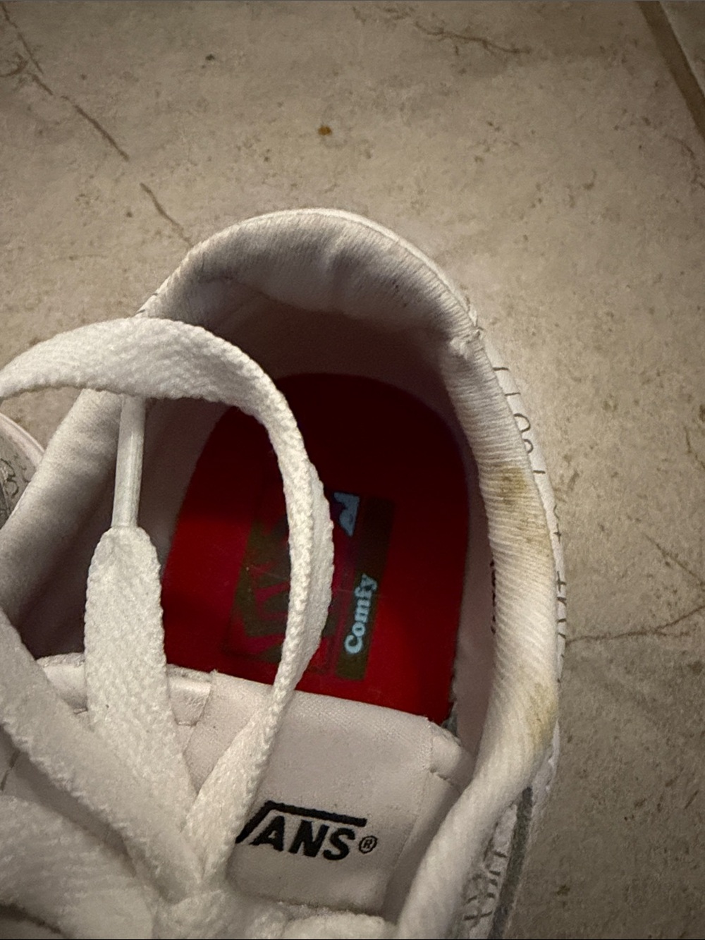 Vans White Low-Top Sneakers with Handwritten Script and Red Insole - Picture 3 of 10